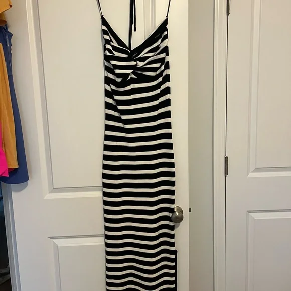 Miu Miu | Dresses | Black And White Striped Maxi Dress W Halter Neckline |  Poshmark